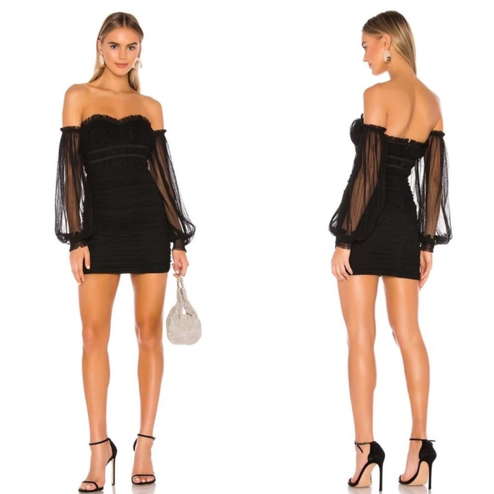 Majorelle Revolve Zara Black Off Shoulder Sheer Sleeve Mini Dress Women's M